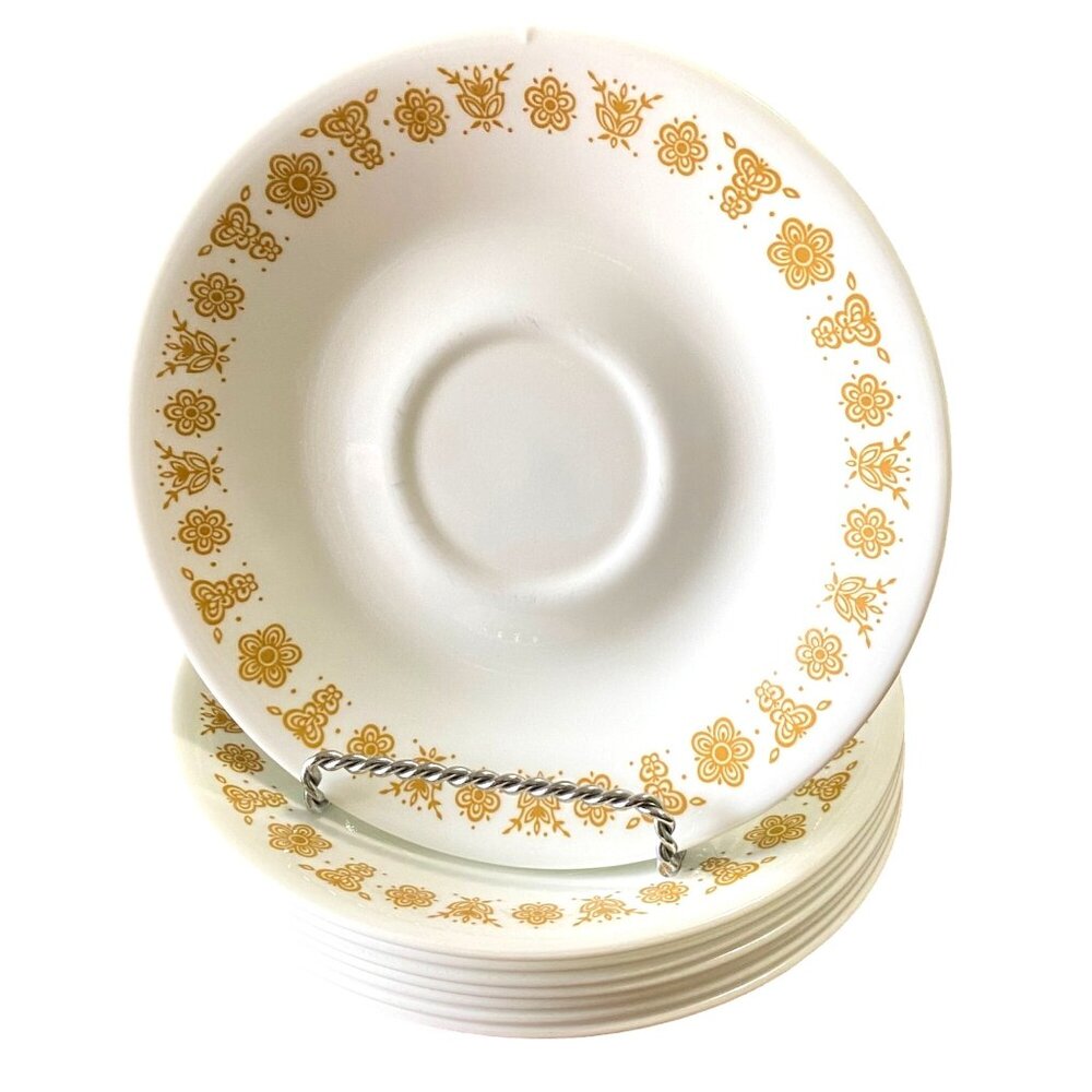 Corelle Corning Ware Butterfly‎ Gold Saucer Set of 8 Dinner Party Thanksgiving